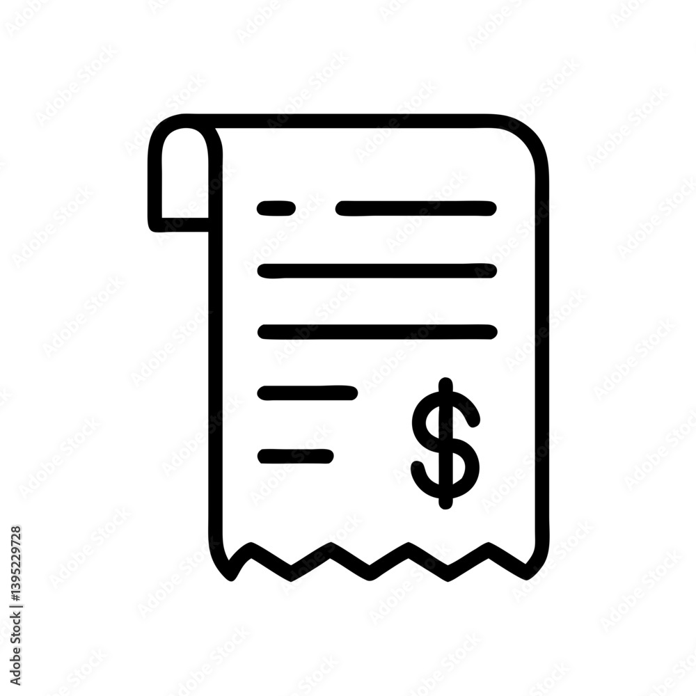 Receipt illustration showing expense details in black and white Receipt illustration showing expense details in black and white