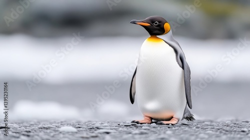 Antarctic penguin standing on icy ground