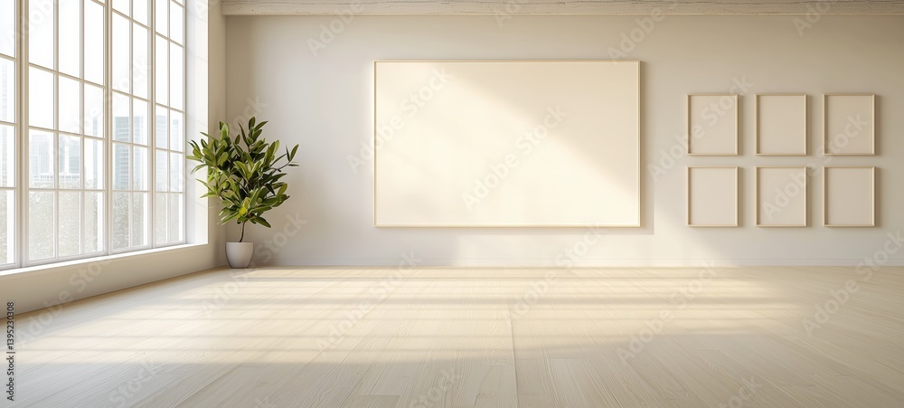 Fototapeta premium Empty photo frames on the living room wall