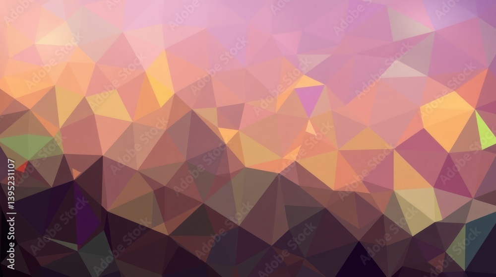 Fototapeta premium Abstract polygon landscape. A blend of soft pastel and earthy tones in a geometric pattern, forming a tranquil, textured backdrop