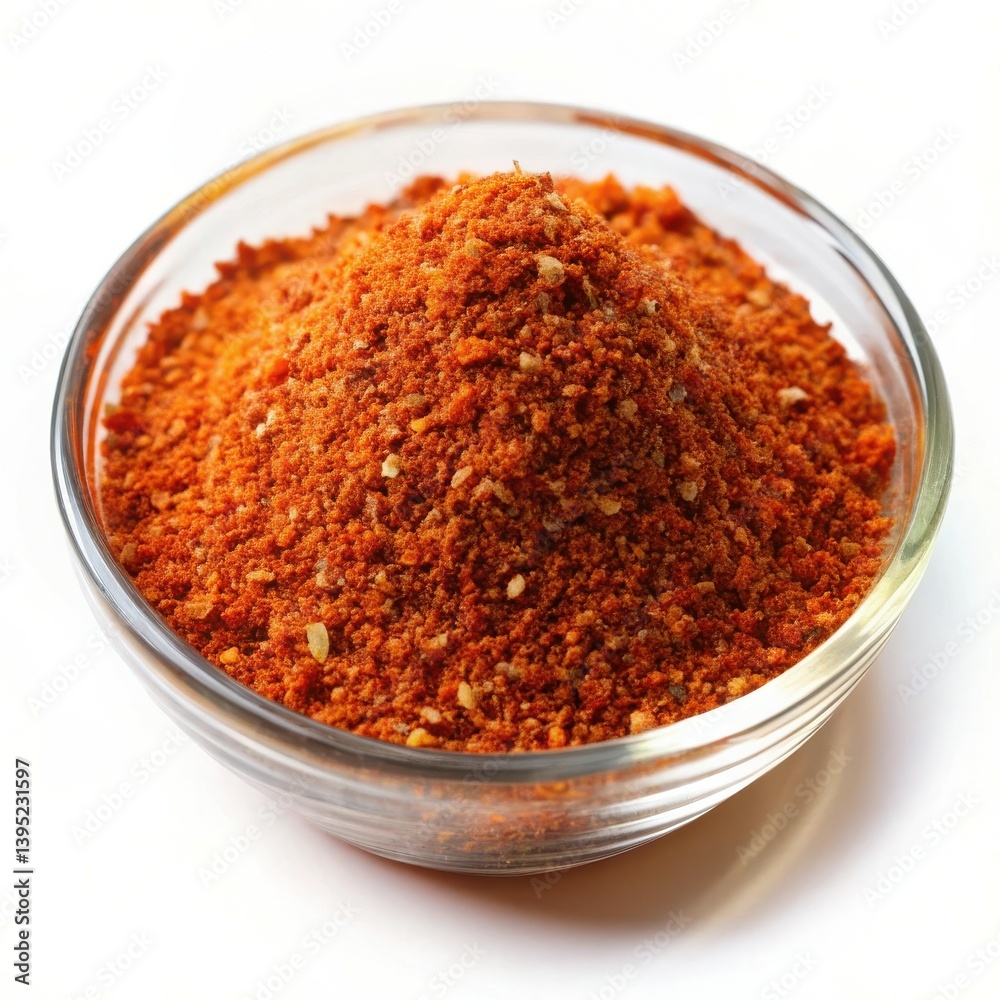 Vibrant Red Spice Blend in Glass Bowl close up shot with bright Vibrant Red Spice Blend in Glass Bowl close up shot with bright