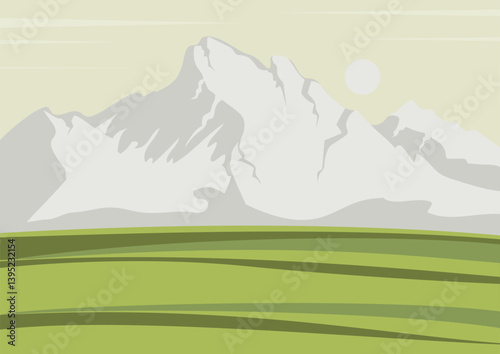 Green nature forest landscape scenery background. Skyline with spring fields flat cartoon style illustration