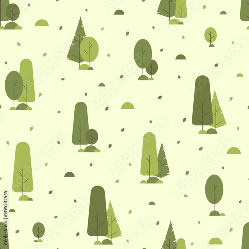 Spring forest with green foliage seamless pattern. Summer parkland landscape seamless background