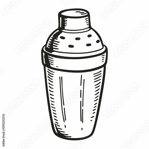 Vintage Hand Drawn Cocktail Shaker Illustration for Mixology and Bar Design