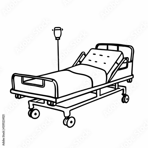 Hospital Bed Outline with IV Drip  Illustration for Medical Themed Projects
