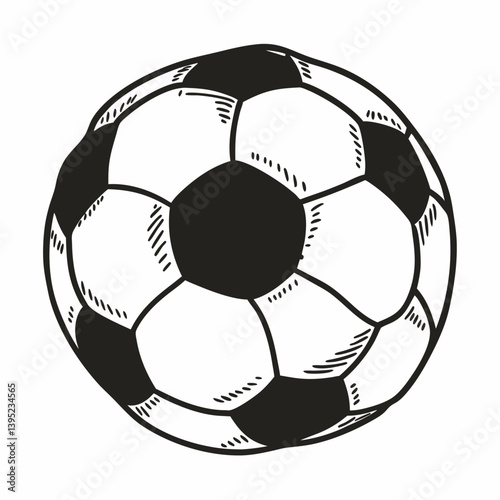 Hand Drawn Classic Soccer Ball Illustration in Black and White