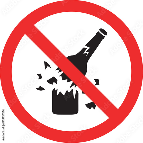 no broken bottles allowed sign with red prohibition circle isolated on white background