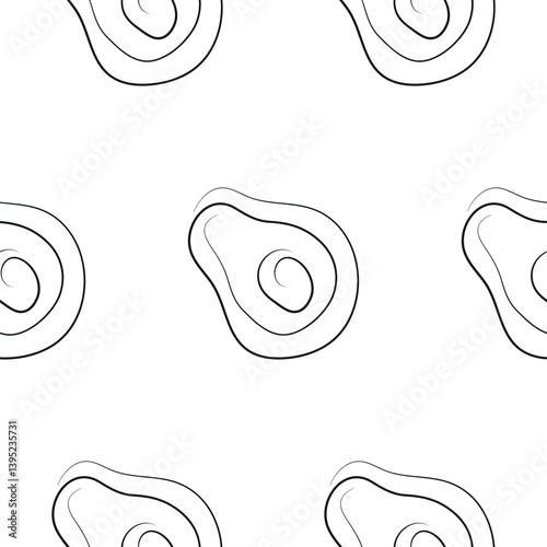 pattern with a simple avocado icon drawn with one black line in line art style
