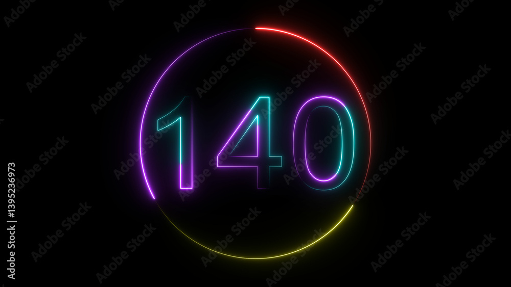 A glowing circular and neon number 140 illustration . on a black background. and creating a stunning illustration 4k illustration A glowing circular and neon number 140 illustration . on a black background. and creating a stunning illustration 4k illustration