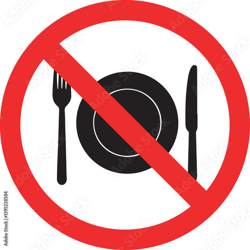 Prohibition sign for no eating area, food restriction symbol.