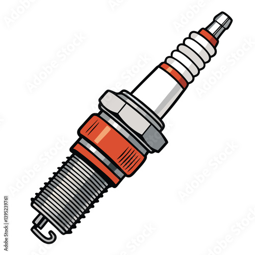 Create a vector illustration of a motorcycle spark plug with bold, graphic strokes, emphasizing its mechanical details.