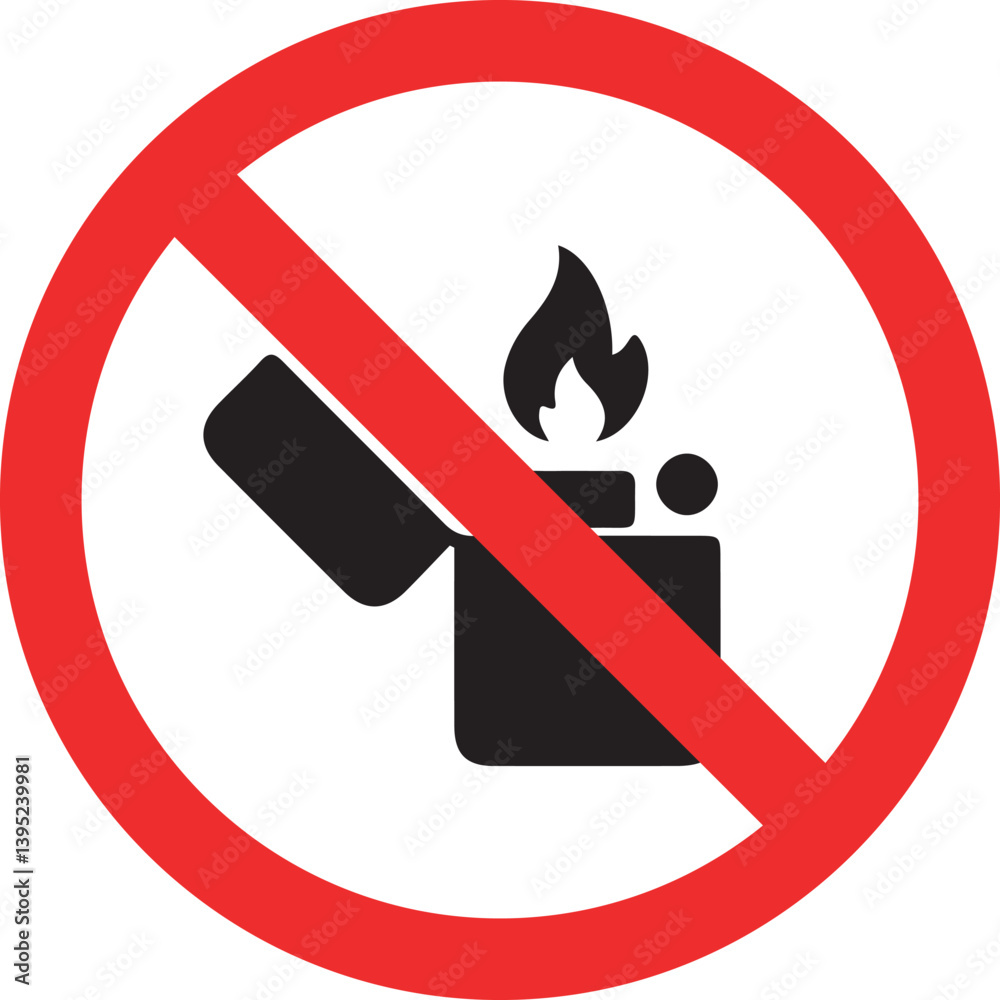 Prohibition sign indicating no lighter or open flame use Prohibition sign indicating no lighter or open flame use