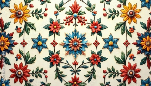 Intricate floral damask pattern in muted tones, cream, art, seamless