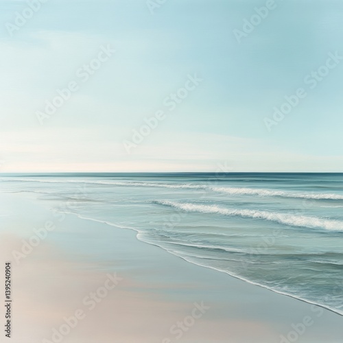 Calm Beachscape, Serene Pastel Hues Meeting the Tranquil Seashore