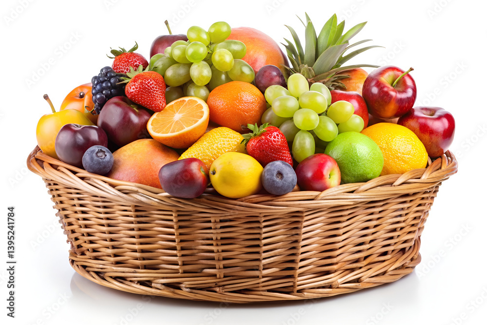 fresh fruits wicker basket on white fresh fruits wicker basket on white