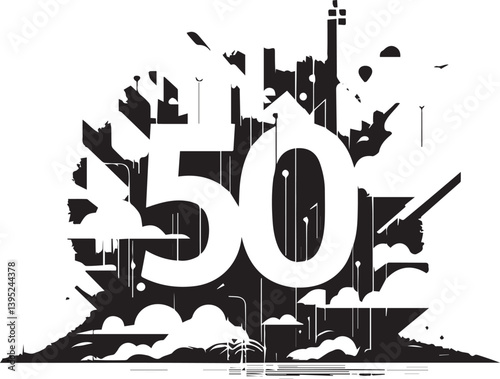 Minimalist Microsoft 50th Anniversary Artwork – Monochrome Design with Accent Color