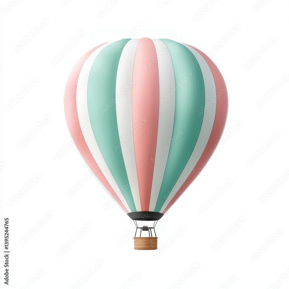 Fototapeta premium A whimsical hot air balloon clipart, transportation element, watercolor style, pastel colors, isolated on white background