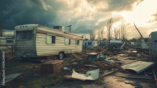 A trailer park completely flattened by a powerful storm.