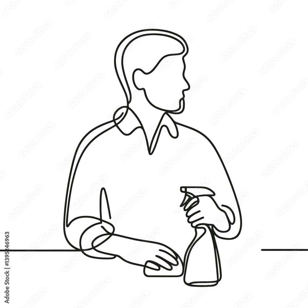 Cleaning Concept with Spray Bottle Minimalist One Line Art Illustration Cleaning Concept with Spray Bottle Minimalist One Line Art Illustration
