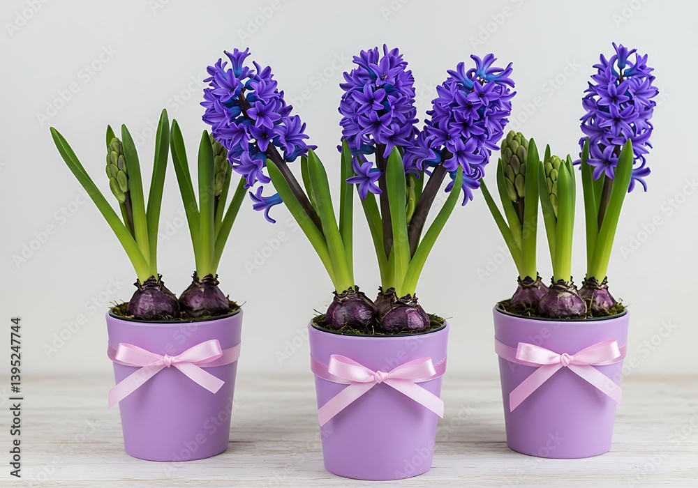 Purple hyacinths in a pot