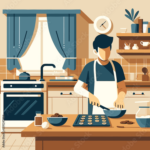 Home Baking in a Cozy Kitchen Flat Illustration