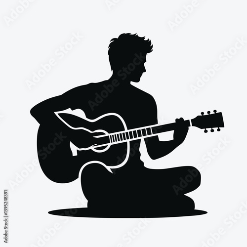 Silhouette of Man Playing Acoustic Guitar in Minimalist Art Style