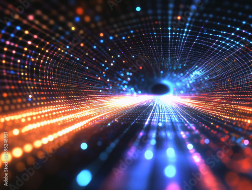 Abstract Background With A Glowing Light Effect And A Tunnel Of Data, A Technology Concept