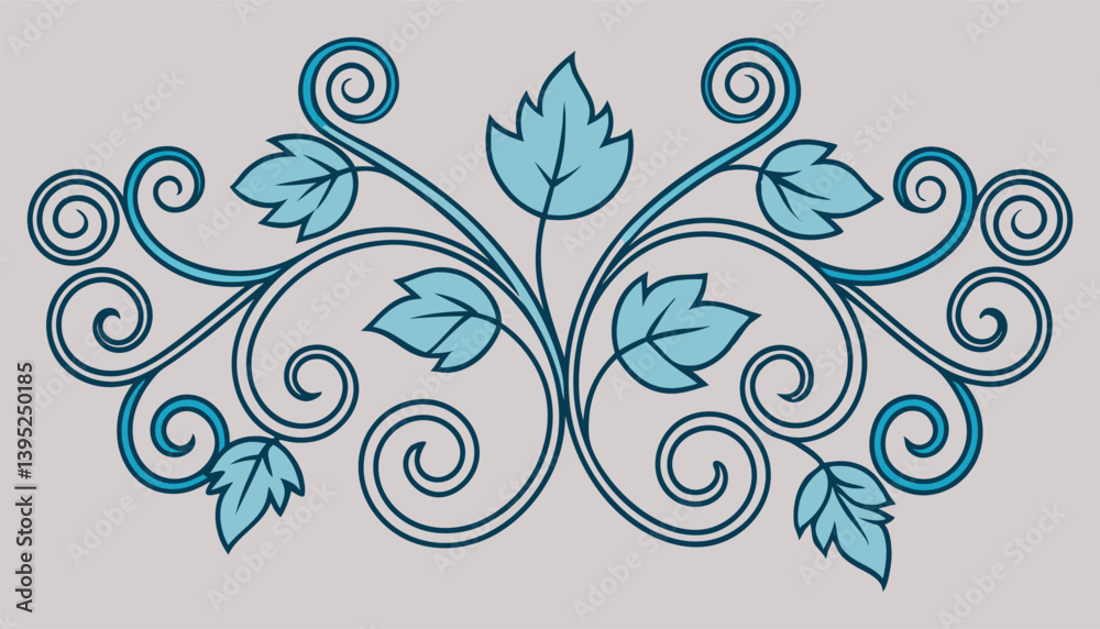 Abstract blue floral vector pattern design features swirling leaf elements for spring decoration. Abstract blue floral vector pattern design features swirling leaf elements for spring decoration.