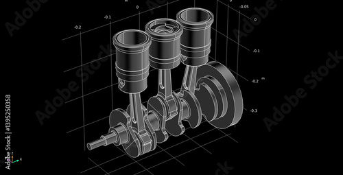 Billede på lærred Computer 3d modeling of reciprocating piston engine
using computer aided design system