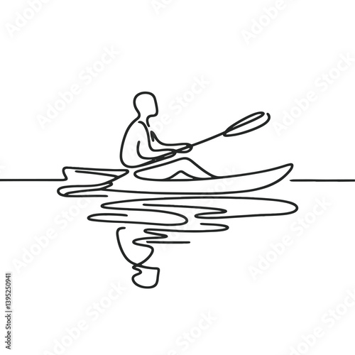 One Line Kayak Illustration Minimalist Paddling Scene Reflecting on Water