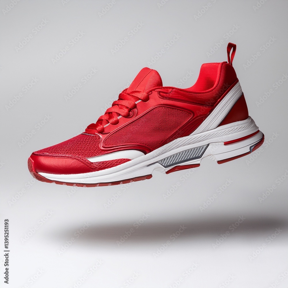Red and white running shoes, floating Red and white running shoes, floating