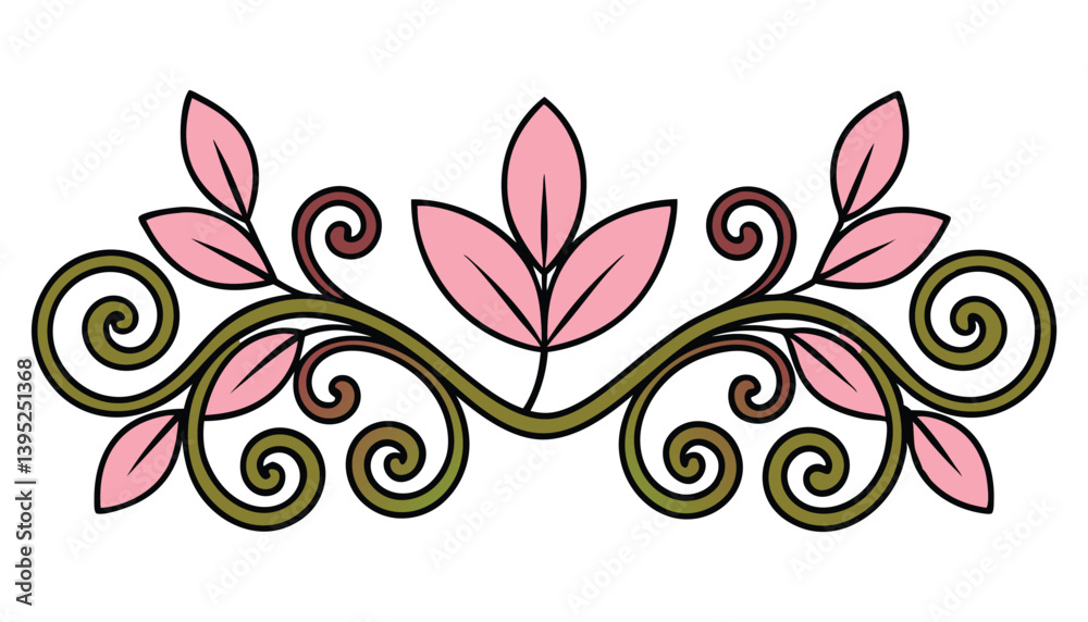 Abstract floral design element with ornate black swirls and vintage flower silhouettes. Abstract floral design element with ornate black swirls and vintage flower silhouettes.