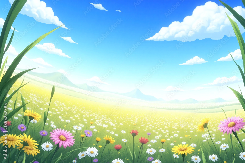Fototapeta premium field full of colorful flowers with a blue sky in the background (2)1