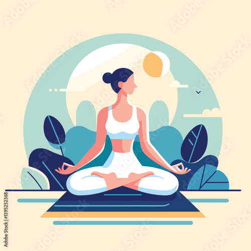 Yoga Meditation amidst Nature in Flat Illustration Style