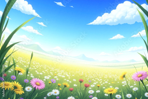 field full of colorful flowers with a blue sky in the background (2)1