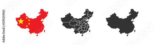 China map. Asia country cartography. Chinese border.