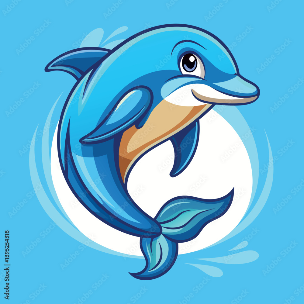 Obraz premium Cartoon blue dolphin mascot, vector illustration with white background, clip art for stickers dolphin jumping out of water cartoon shark vector illustration dolphin with ball