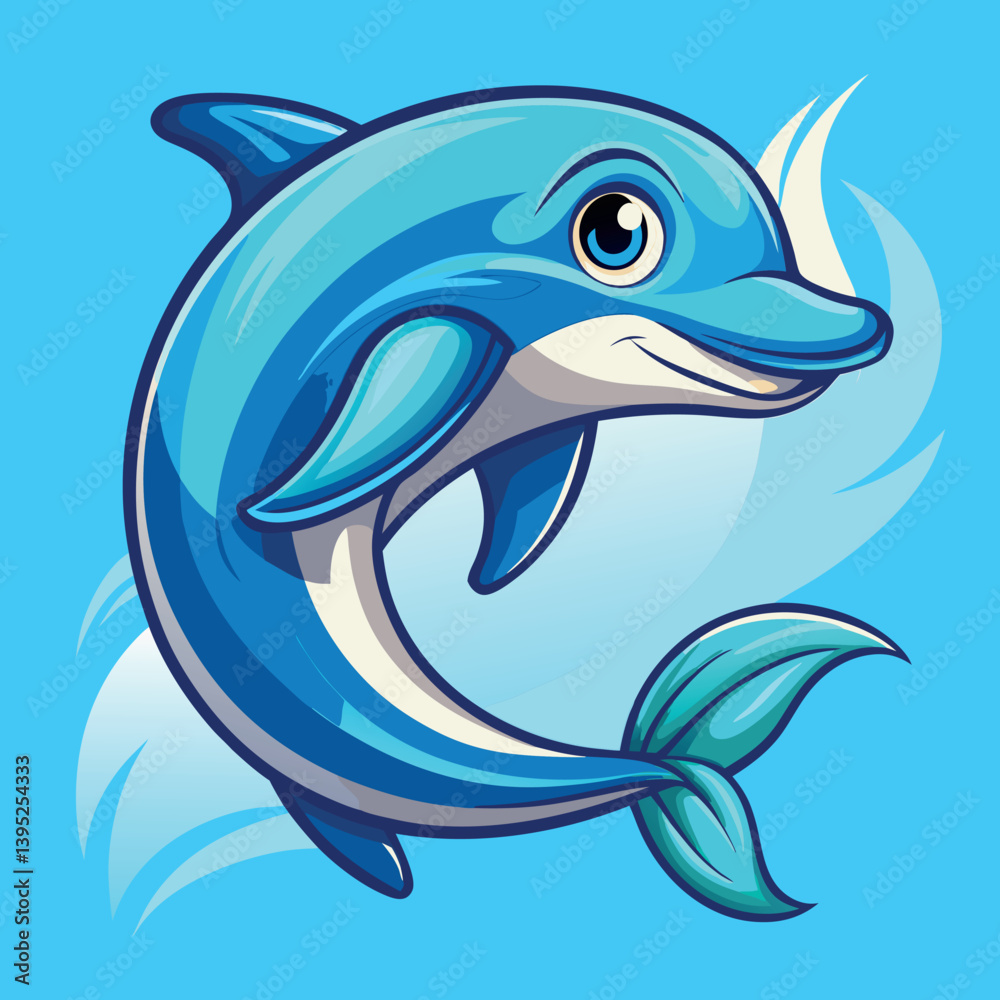 Fototapeta premium Cartoon blue dolphin mascot, vector illustration with white background, clip art for stickers dolphin jumping out of water cartoon shark vector illustration vector illustration of a cartoon shark