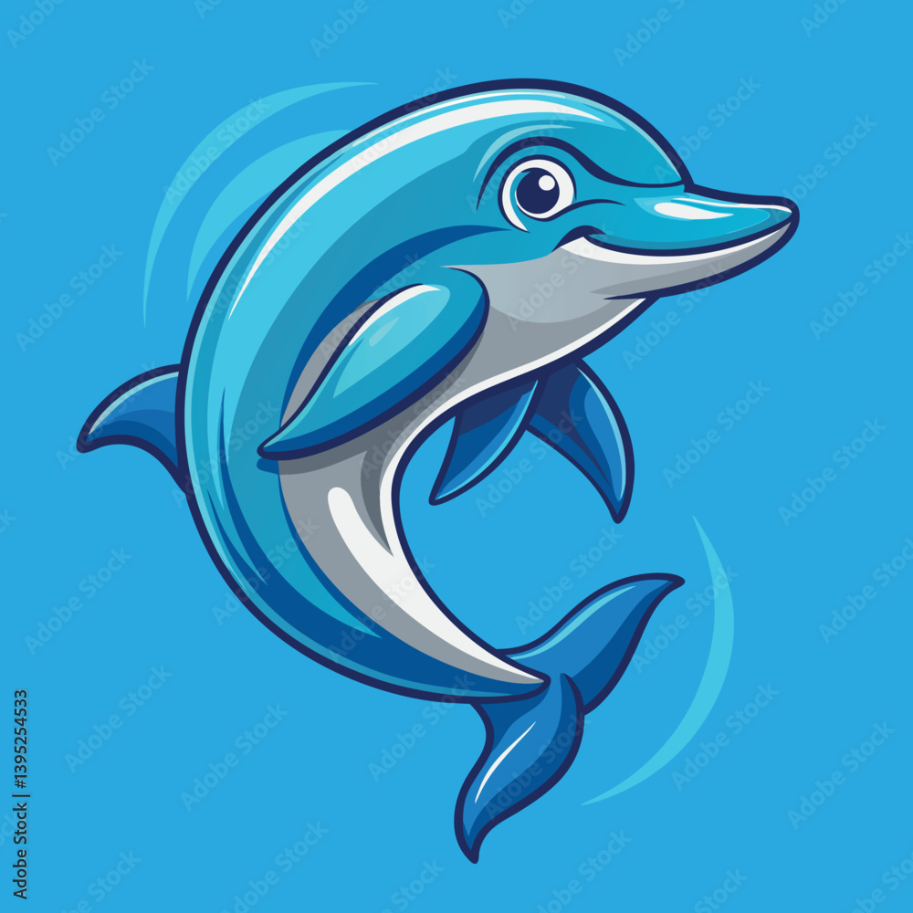 Fototapeta premium Cartoon blue dolphin mascot, vector illustration with white background, clip art for stickers dolphin jumping out of water cartoon shark vector illustration vector illustration of a dolphin