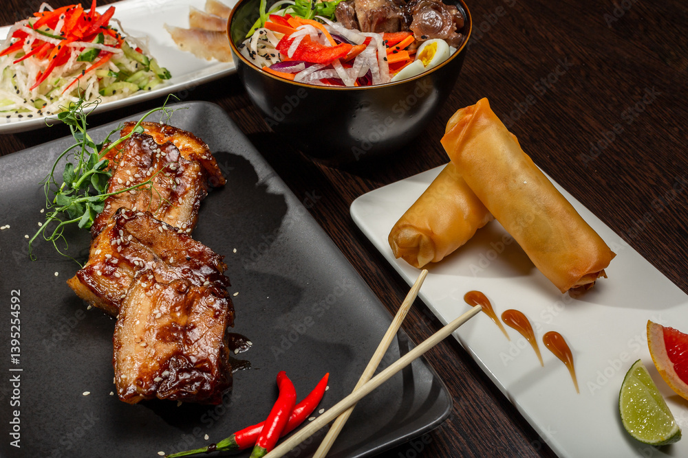 A set of Japanese dishes on the table
