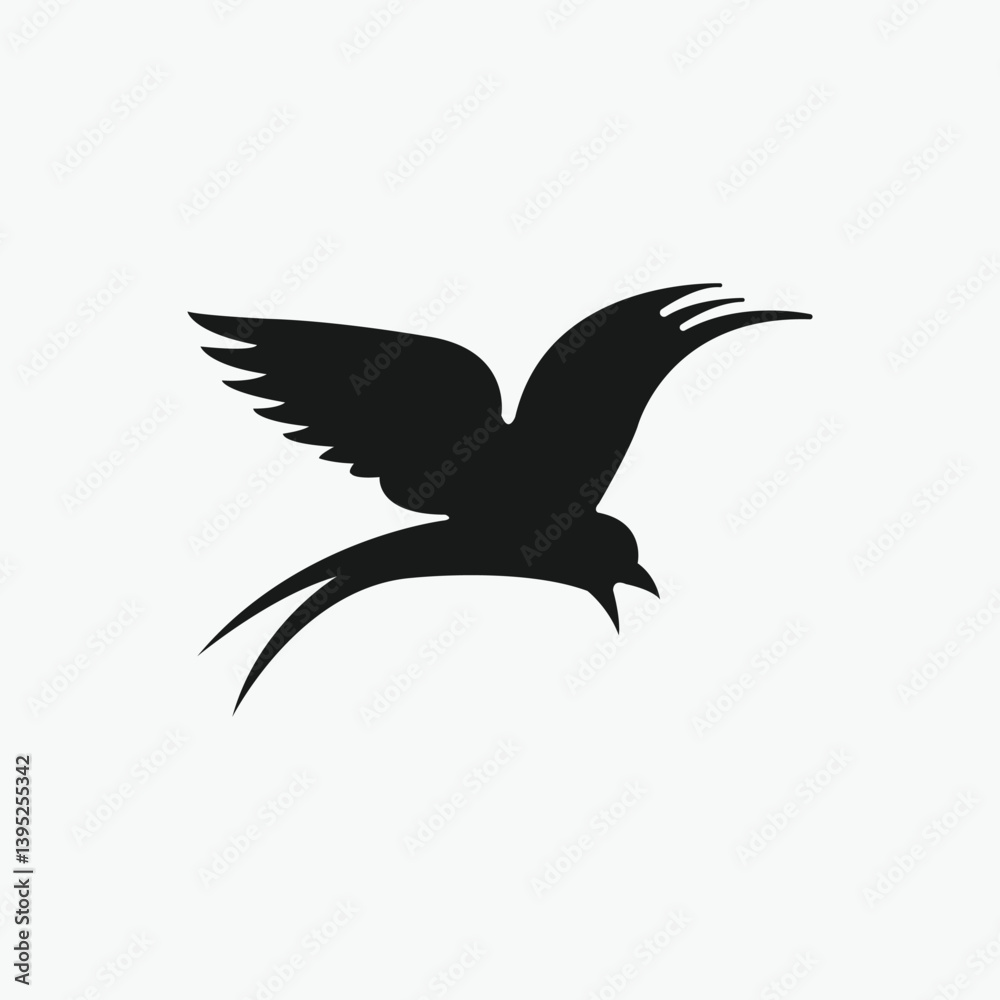 Fototapeta premium illustration of a swallow flying with spread wings. silhouette in white background