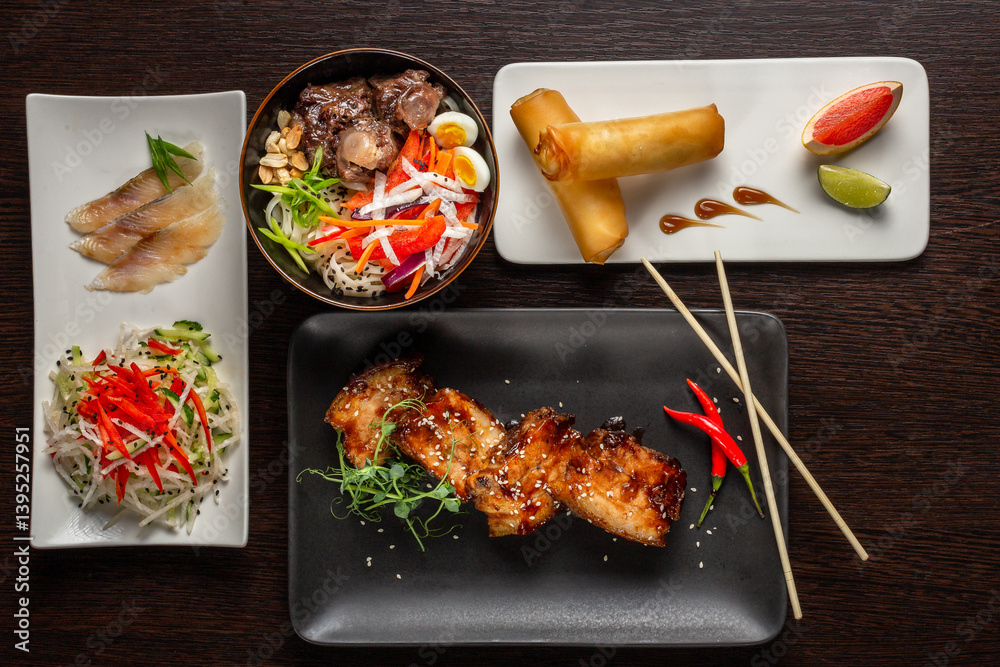 A set of Japanese dishes on the table