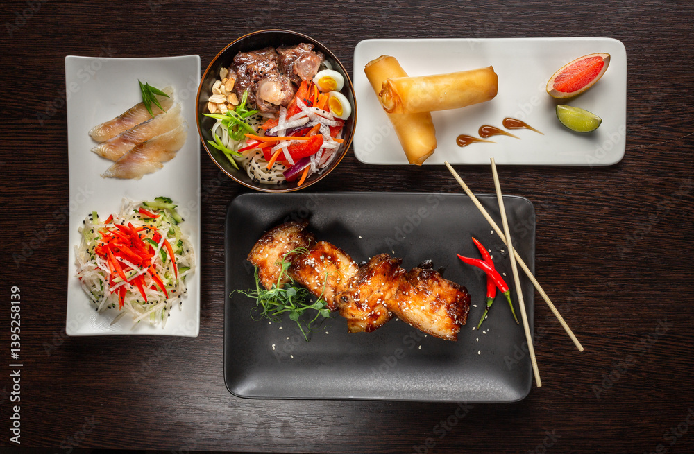 A set of Japanese dishes on the table