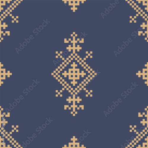 Vector illustration of Ukrainian folk seamless pattern ornament. Ethnic ornament. Border element. Traditional Ukrainian, folk art knitted embroidery pattern - Vyshyvanka