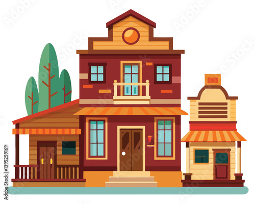 Western Saloon Building Illustration. Wild West Architecture