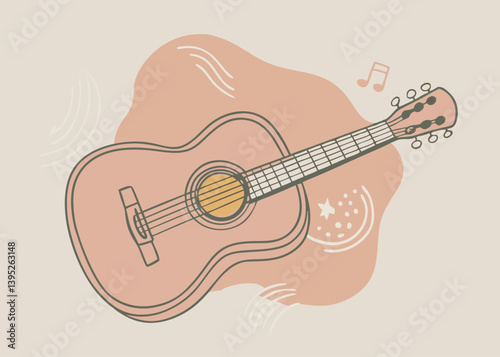 Acoustic Guitar Illustration. Music Lover's Art