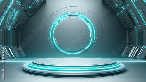 Fototapeta Naklejka Na Ścianę i Meble -  3D rendering technology background e-commerce product exhibition booth