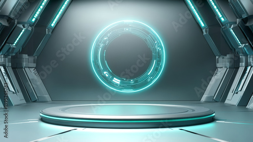Fototapeta Naklejka Na Ścianę i Meble -  3D rendering technology background e-commerce product exhibition booth