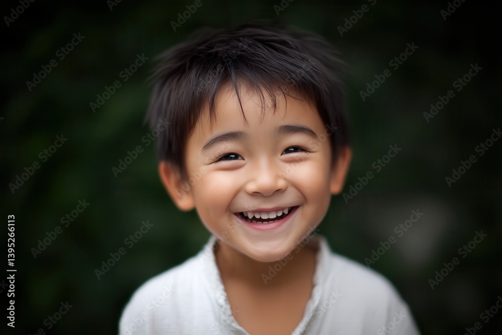 Smiling Young Boy with Short Hair Against a Soft Green Background Smiling Young Boy with Short Hair Against a Soft Green Background