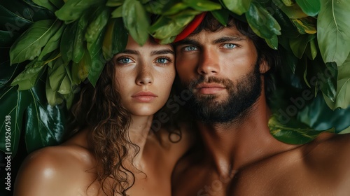 Portrait of Adam and Eve in Paradise from the Biblical story